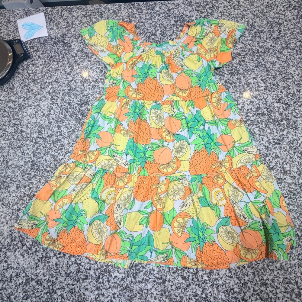 Peyton Parker Fruit Print Tiered Dress Kids Size 7 8 Cotton Smocked Tropical
